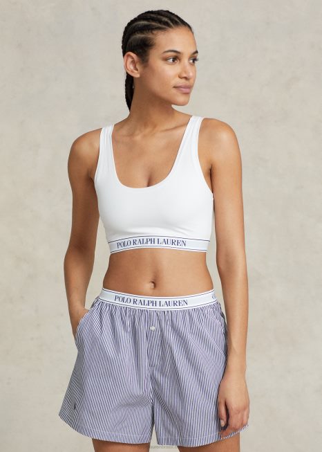 regata cropped com logo repetido BD6J3389 mulheres Ralph Lauren nuvem branca