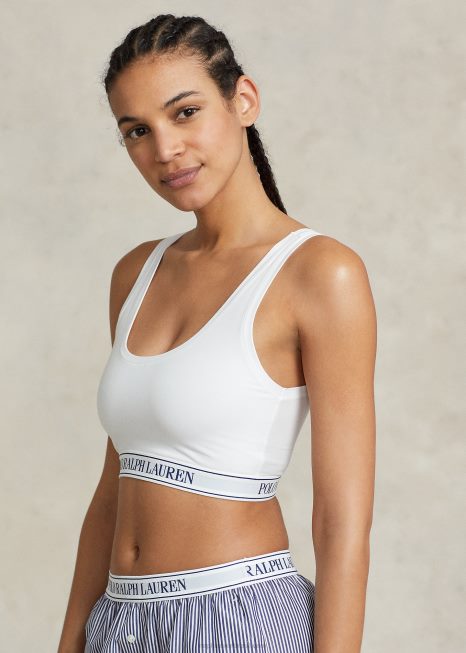 regata cropped com logo repetido BD6J3389 mulheres Ralph Lauren nuvem branca