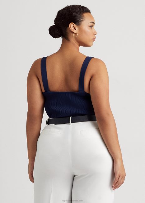 regata em malha canelada BD6J4811 mulheres Ralph Lauren marinha refinada