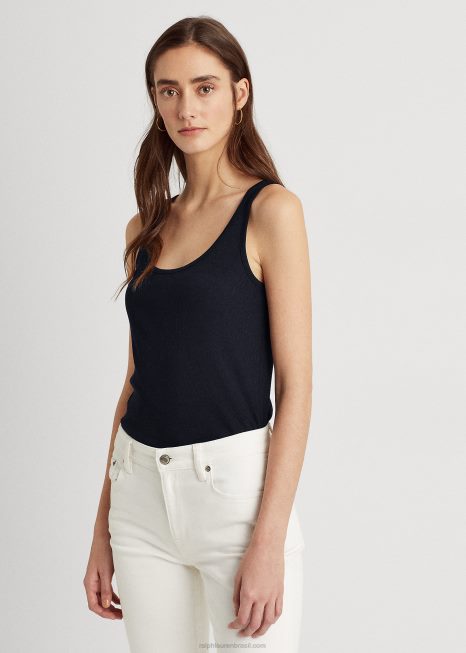 top de mistura de algodão BD6J3828 mulheres Ralph Lauren marinha