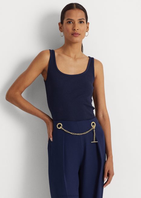 top de mistura de algodão BD6J3829 mulheres Ralph Lauren marinha refinada