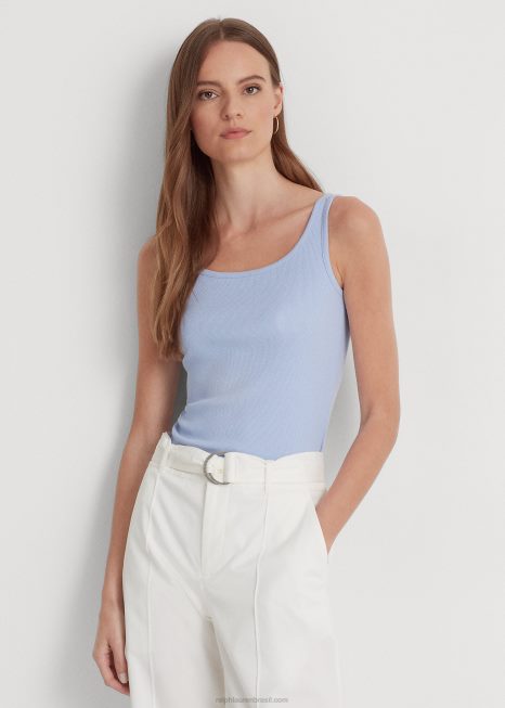top de mistura de algodão BD6J4313 mulheres Ralph Lauren seixo azul