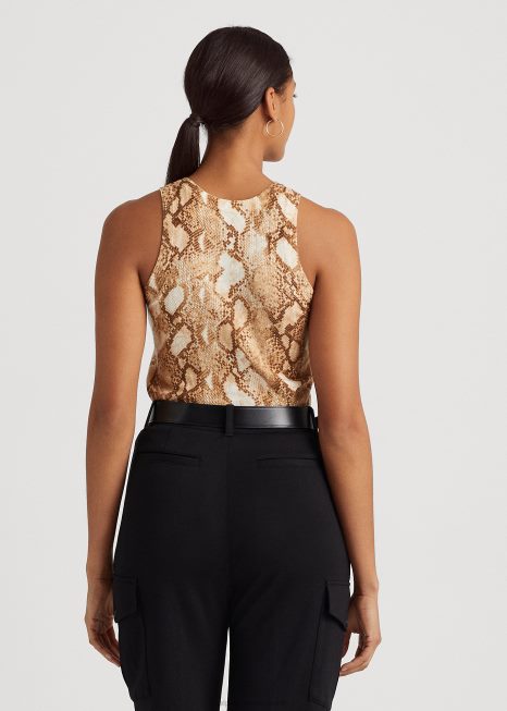 regata mescla de algodão com estampa pele de cobra BD6J9508 mulheres Ralph Lauren creme multi