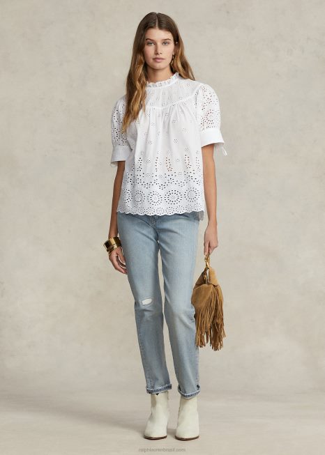 top de algodão bordado com ilhós BD6J2968 mulheres Ralph Lauren branco