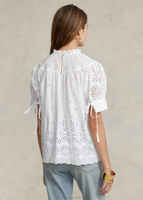 top de algodão bordado com ilhós BD6J2968 mulheres Ralph Lauren branco