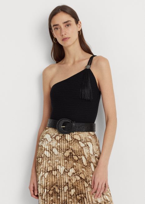 top de algodão de um ombro só BD6J9509 mulheres Ralph Lauren preto