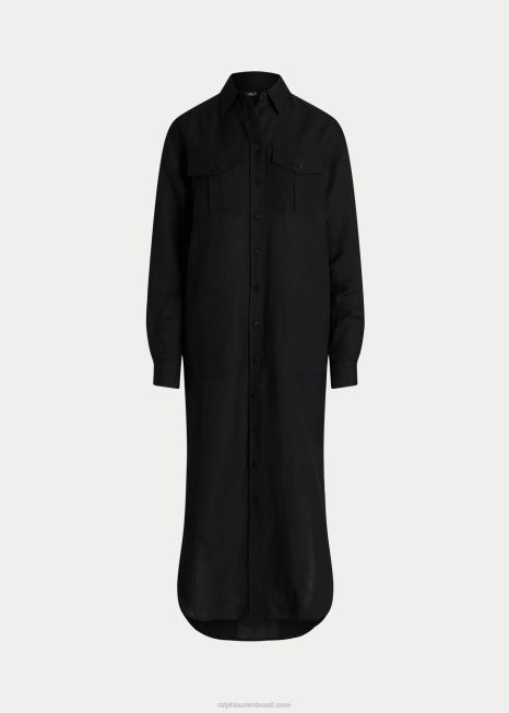 camisa de linho BD6J3883 mulheres Ralph Lauren preto