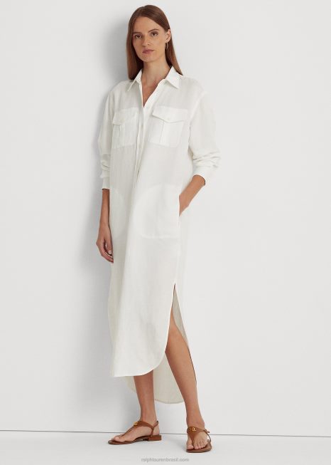 camisa de linho BD6J3884 mulheres Ralph Lauren branco