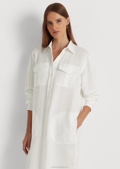 camisa de linho BD6J3884 mulheres Ralph Lauren branco