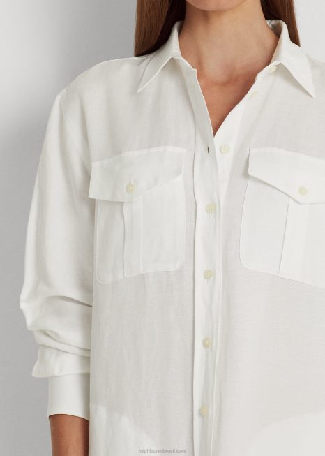 camisa de linho BD6J4360 mulheres Ralph Lauren branco