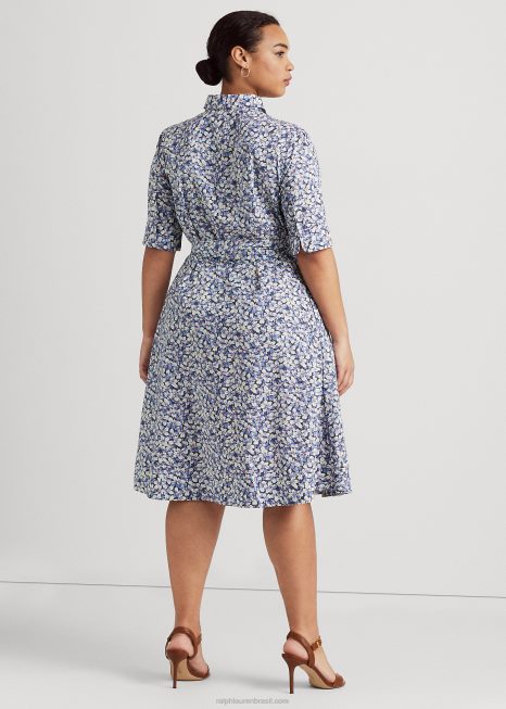 camisa de mistura de algodão com cinto floral BD6J4606 mulheres Ralph Lauren