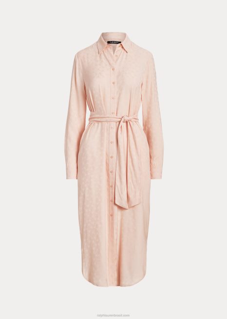 camisa jacquard com logo e cinto BD6J4418 mulheres Ralph Lauren Rosa pálido