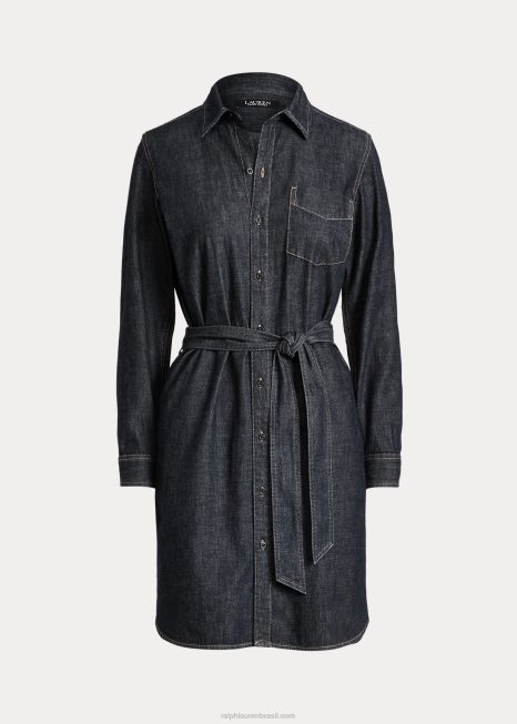 camisa jeans com cinto BD6J4436 mulheres Ralph Lauren lavagem de enxágue puro