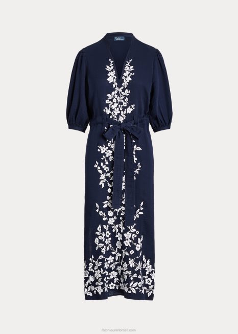 maxidress de gaze com bordado floral BD6J3077 mulheres Ralph Lauren marinha de newport