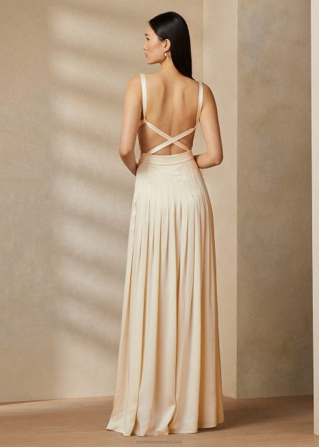 talbert vestido de noite crepe-back-cetim BD6J3543 mulheres Ralph Lauren creme de luxo
