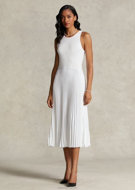 the spelman collection vestido plissado BD6J3313 mulheres Ralph Lauren branco