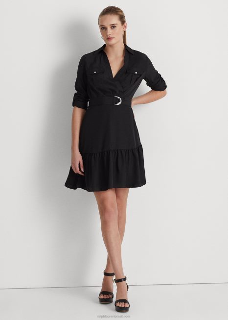 vestido crepe manga longa BD6J9517 mulheres Ralph Lauren preto