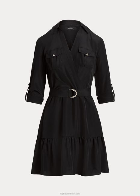 vestido crepe manga longa BD6J9517 mulheres Ralph Lauren preto