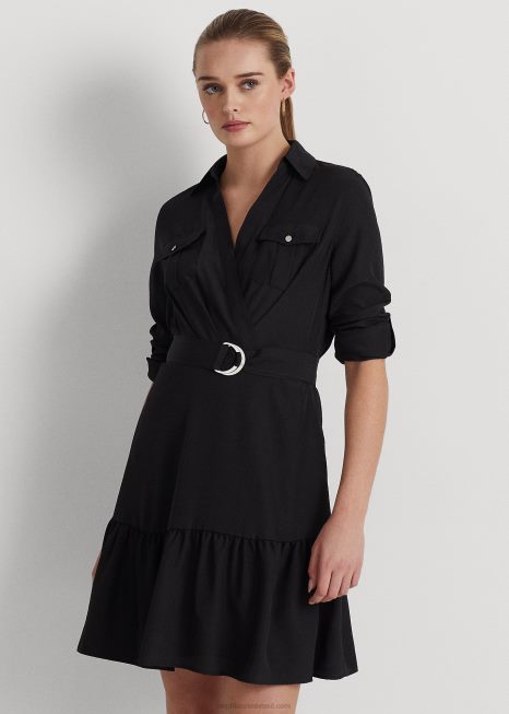 vestido crepe manga longa BD6J9517 mulheres Ralph Lauren preto