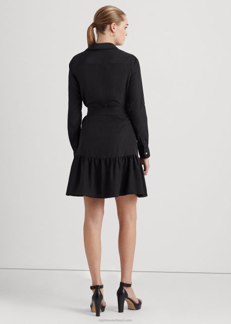 vestido crepe manga longa BD6J9517 mulheres Ralph Lauren preto