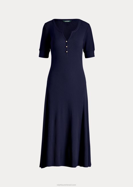 vestido de algodão fit and flare BD6J4237 mulheres Ralph Lauren marinha