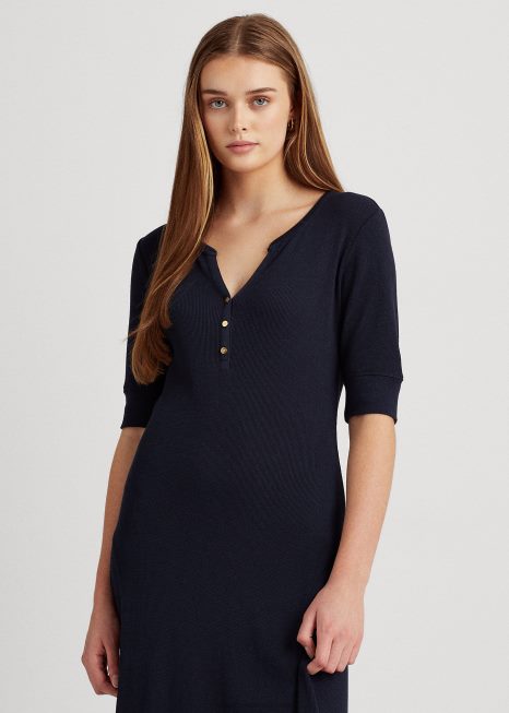 vestido de algodão fit and flare BD6J4237 mulheres Ralph Lauren marinha
