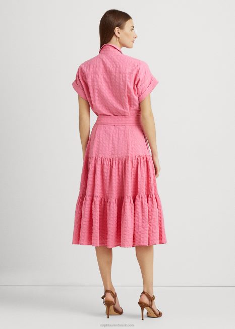 vestido de algodão guingão BD6J4440 mulheres Ralph Lauren rosa da piscina