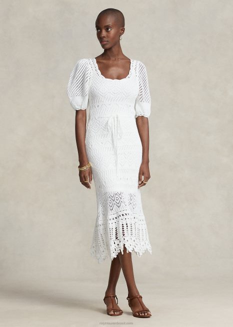 vestido de algodão pontolle BD6J3073 mulheres Ralph Lauren branco