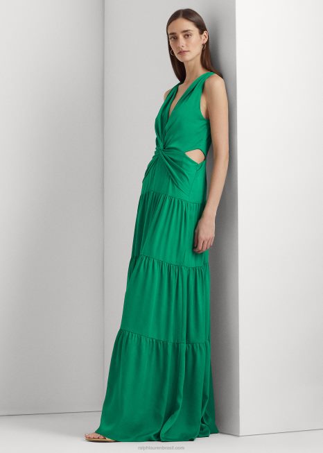 vestido de cetim BD6J3906 mulheres Ralph Lauren folha de palmeira