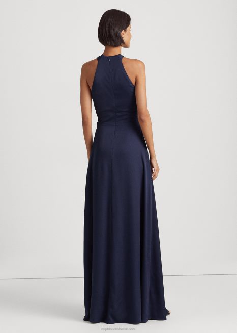 vestido de cetim BD6J3983 mulheres Ralph Lauren marinha refinada