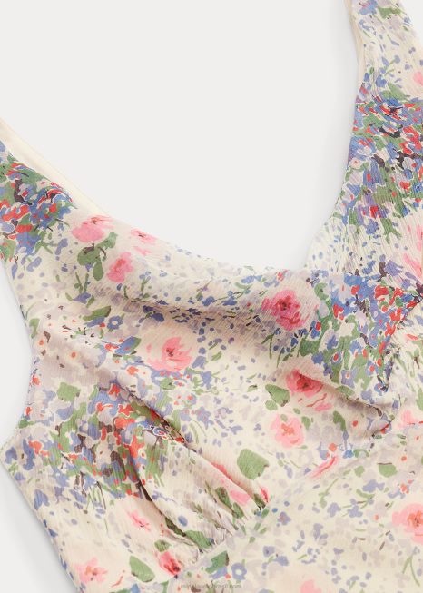 vestido de chiffon de seda enrugado floral BD6J3651 mulheres Ralph Lauren multi/bronzeado