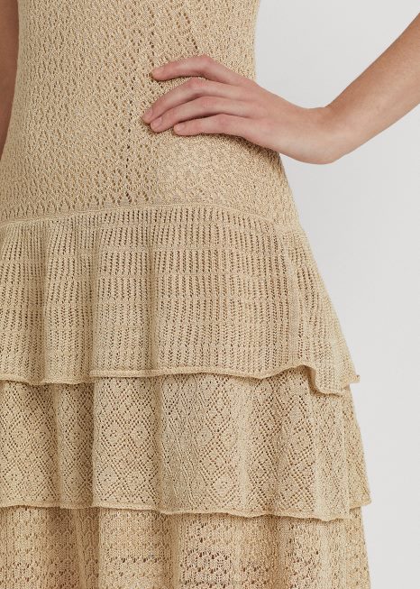 vestido de cintura baixa em tricot pointelle BD6J4470 mulheres Ralph Lauren bronzeado