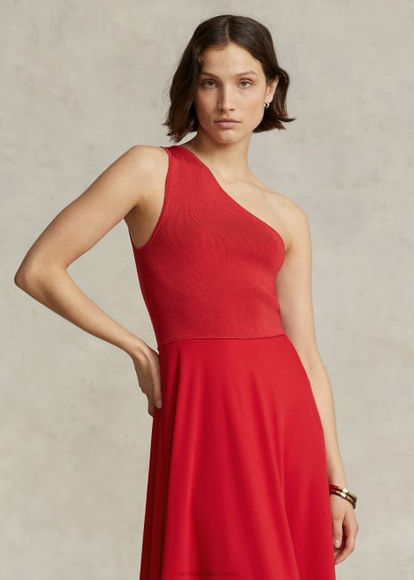 vestido de cocktail híbrido de um ombro só BD6J2983 mulheres Ralph Lauren pôr do sol vermelho