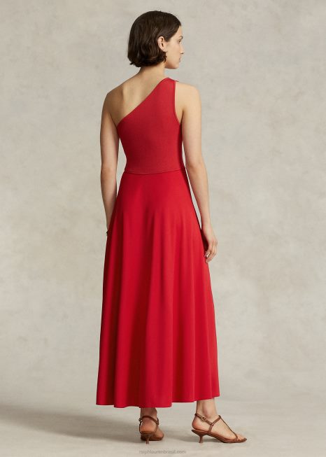 vestido de cocktail híbrido de um ombro só BD6J2983 mulheres Ralph Lauren pôr do sol vermelho