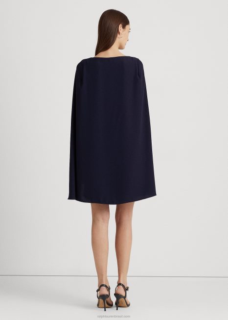 vestido de coquetel capa georgette BD6J3791 mulheres Ralph Lauren farol marinha