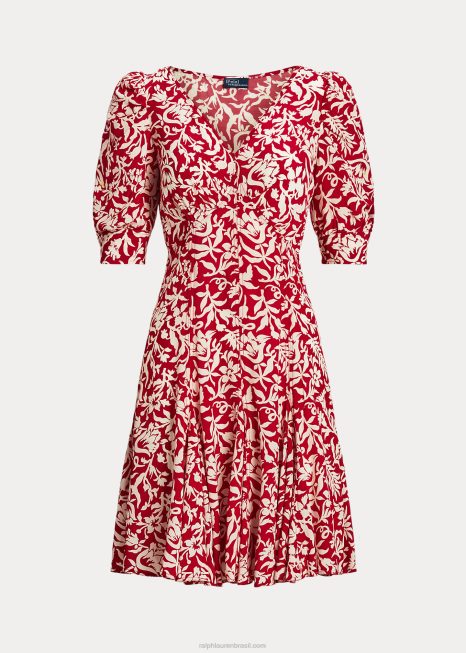 vestido de crepe godê manga de carneiro floral BD6J9206 mulheres Ralph Lauren flor de lírio da primavera