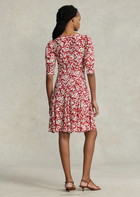 vestido de crepe godê manga de carneiro floral BD6J9206 mulheres Ralph Lauren flor de lírio da primavera