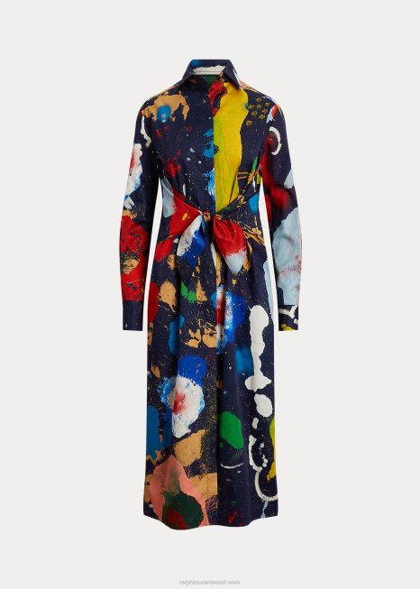 vestido de dia de cetim de algodão estampado charley BD6J3500 mulheres Ralph Lauren lux navy multi
