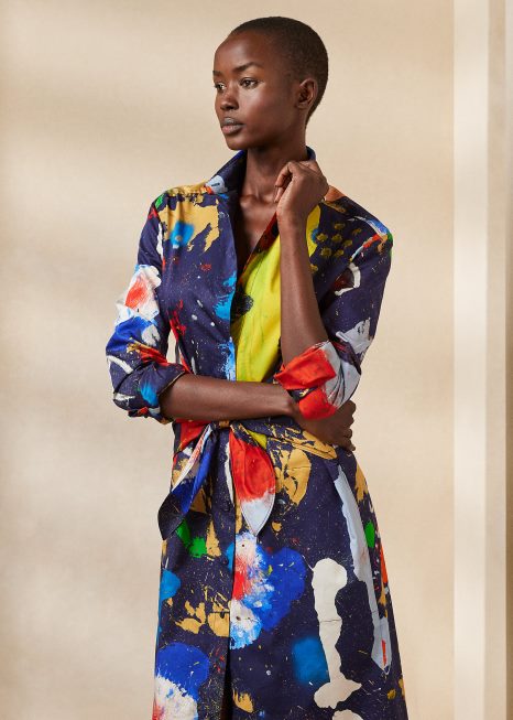 vestido de dia de cetim de algodão estampado charley BD6J3500 mulheres Ralph Lauren lux navy multi