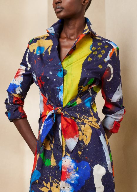 vestido de dia de cetim de algodão estampado charley BD6J3500 mulheres Ralph Lauren lux navy multi