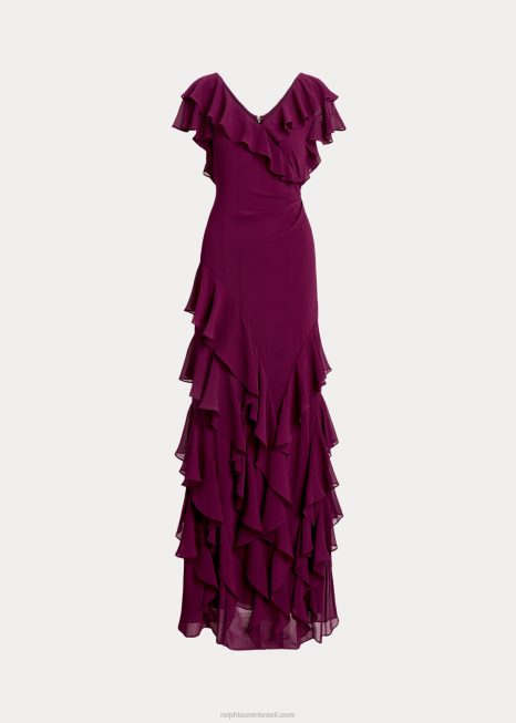 vestido de georgette enrugado com acabamento de babados BD6J4308 mulheres Ralph Lauren ameixa caspia