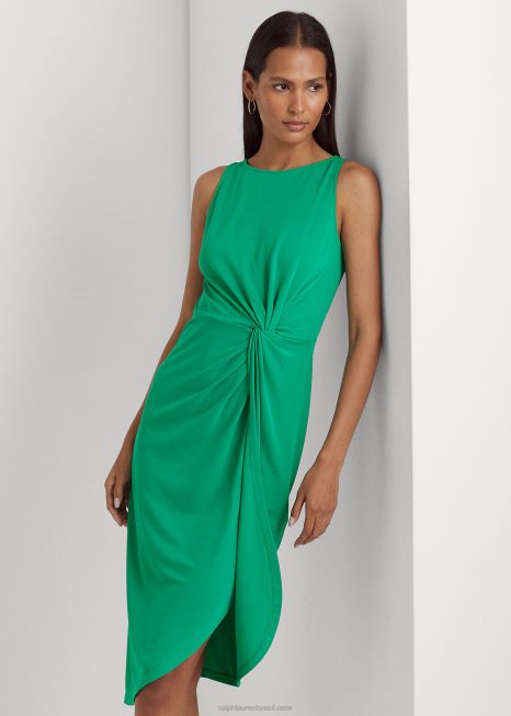 vestido de jérsei elástico com torção frontal BD6J3916 mulheres Ralph Lauren folha de palmeira