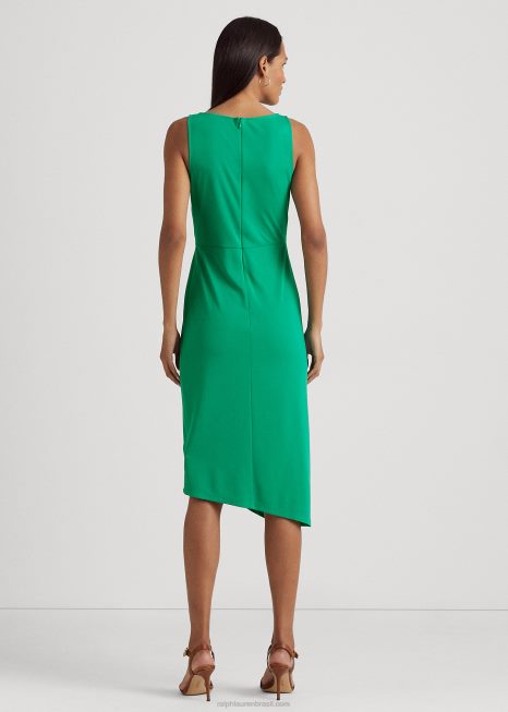 vestido de jérsei elástico com torção frontal BD6J3916 mulheres Ralph Lauren folha de palmeira