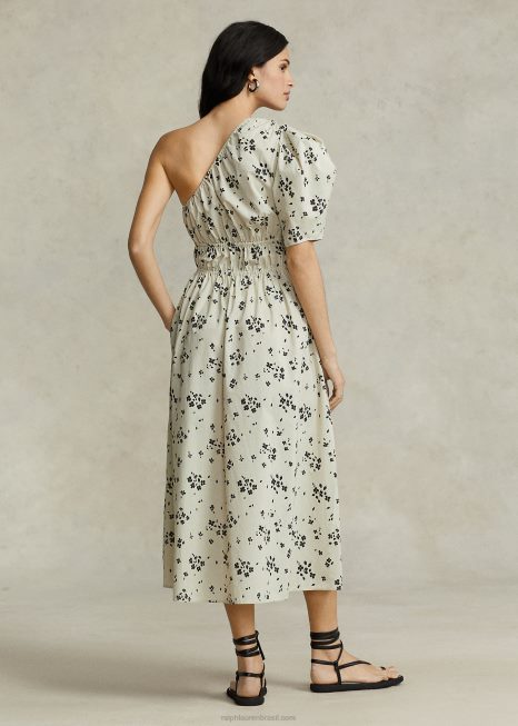 vestido de popeline franzido assimétrico floral BD6J2998 mulheres Ralph Lauren bronzeado/preto