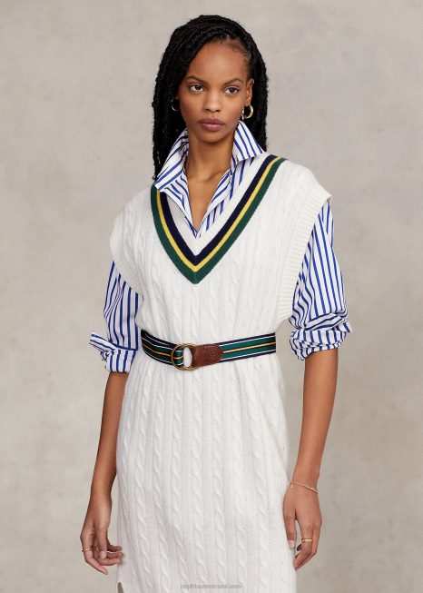 vestido de suéter midi de críquete de malha de cabo BD6J3285 mulheres Ralph Lauren creme multi