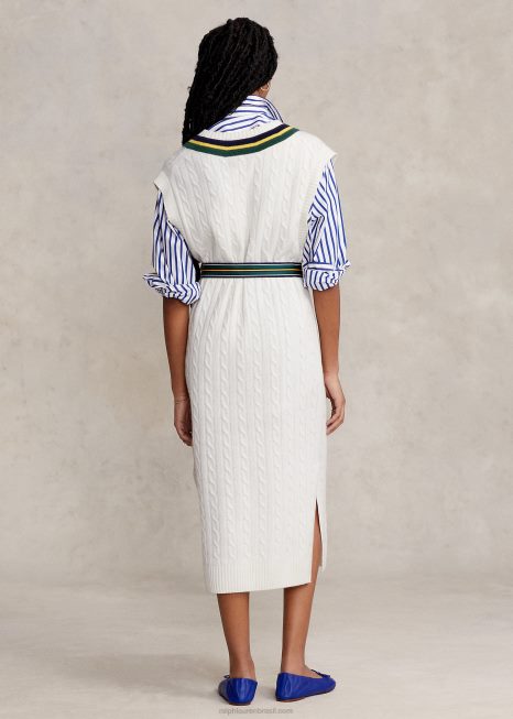 vestido de suéter midi de críquete de malha de cabo BD6J3285 mulheres Ralph Lauren creme multi