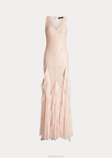 vestido de tule frisado BD6J4089 mulheres Ralph Lauren nuvem rosa