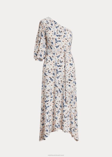 vestido de um ombro em jérsei elástico floral BD6J4115 mulheres Ralph Lauren multi azul