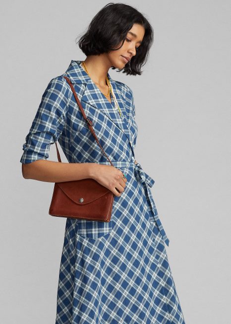 vestido envelope voile de algodão xadrez BD6J3655 mulheres Ralph Lauren azul/creme