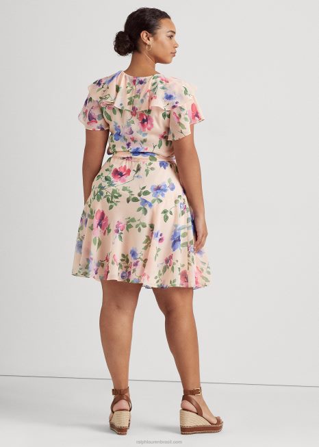 vestido florido georgette plissado com cinto BD6J4694 mulheres Ralph Lauren rosa multi